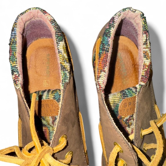 Sperry Hadley Tapestry Leather Wedge Boots Brown Floral Ankle Women's Shoes 7.5 - Picture 3 of 9